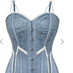 Romantic satin and lace antique blue corset
